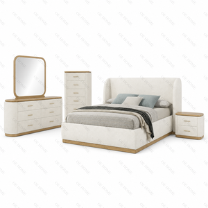 Juego de Muebles de Dormitorio Moderno con Cama Queen Acolchada, Cómoda con Espacio de Almacenamiento, Armario con Espejo y Mesita de Noche - Product Image 1