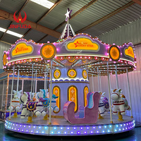 Manège commercial extérieur en fibre de verre avec animaux, équipement d'amusement avec siège de chariot et lampe LED