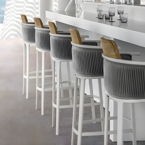 <span class=keywords><strong>Chaise</strong></span> <span class=keywords><strong>de</strong></span> <span class=keywords><strong>bar</strong></span> moderne simple pour l'extérieur en alliage d'aluminium avec dossier en maille Meubles <span class=keywords><strong>de</strong></span> fauteuil en bois <span class=keywords><strong>de</strong></span> teck pour le jardin - Product Image 4