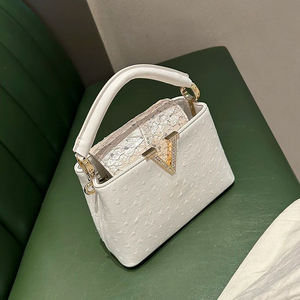 2024 New Sostrich Genuine <strong>Leather</strong> <strong>Women</strong> Handbags Luxury Fashion V Diamonds Buckle <strong>Bag</strong> Small White Single <strong>Shoulder</strong> Crossbody <strong>Bags</strong> - Product Image 1
