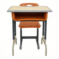 Ensemble bureau et chaise en bois pour étudiant universitaire avec tiroir à crayons et crochet pour sac, cadre chromé renforcé pour salle de classe universitaire