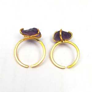 Anillo de plata de ley 92,5 con gema de amatista Natural, esmalte de oro rugoso, Gema india de fabricación al por mayor - Product Image 1