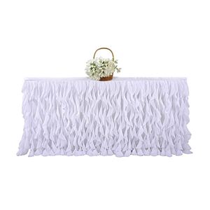 Falda de Mesa de Chifón al por Mayor, Diseño Rectangular de 6 pies en Color Champán para Bodas - Product Image 1