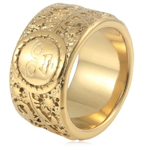 yunnique Men's Gold Tone <b>Titanium</b> Steel <b>Ring</b> Sun Moon Star Vine Pattern Wedding Band Gift Jewelry - Product Image 1