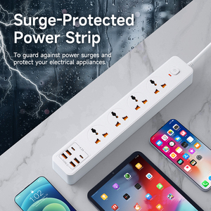Tira de alimentación eléctrica universal, cable de extensión de toma de corriente de 4 salidas con puertos USB, tira de Alimentación protectora contra sobretensiones - Product Image 5