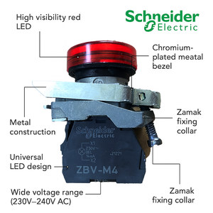 ไฟแสดงสถานะ LED สีแดง XB4BVM4 230V AC ขนาด 22 มม. พร้อมกรอบโลหะ - Product Image 4
