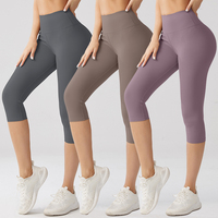 Taille haute femme Capri pantalon 3/4 longueur Fitness culture Leggings brodé Logo respirant tricoté imprimé coutures Techniques