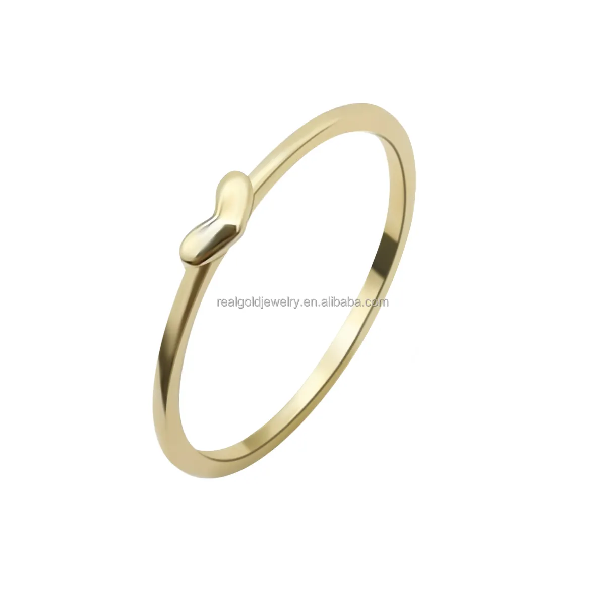 Lovely Romantic Real Gold Heart Rings Simplest Solid 14K Gold Heart Ring Dainty Finger Ring Jewelry