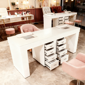 Modern White Marble Top Glass <b>Nail</b> Salon <b>Desk</b> with Dust Collector Fan for Living Room Manicure Lap Reception - Product Image 4