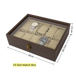 Caja de Almacenamiento para Relojes de Madera Retro con 10 Ranuras, Interior de Lino Fino y Tapa de Cristal - Product Image 4
