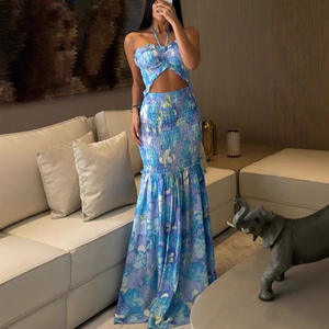 Re Mcgreen Star di vendita calda moda abito da donna con stampa collo abito lungo per la spiaggia - Product Image 3