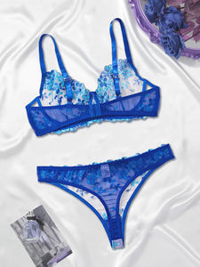 طقم ملابس داخلية نسائية مكون من قطعتين بتصميم جديد لعام 2026، مزين بالتطريز الزهري على شبكة شفافة مثيرة وخفيفة - Product Image 6