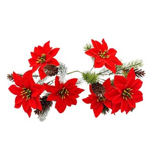 Flor de Poinsettia Artificial de una Sola Rama, Plástico Rojo con Piñas y Ramas para Decoraciones de Escritorio - Product Image 3