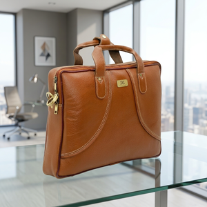 WRIZA Unisex Brown Genuine Leather Softback Laptop Bag Modern Office Briefcase Lightweight Large Capacity Durable Handmade <b>Dot</b> - Product Image 1
