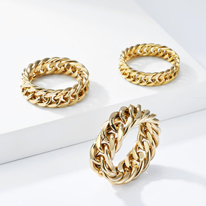 Minimalist, unisex <b>titanium</b> steel smooth <b>chain</b> ring for men and women, double-woven Cuban <b>chain</b>, niche high-end, colorfast jewel - Product Image 3