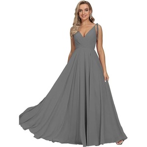 Abiti da sera eleganti da donna, senza maniche, in chiffon, con scollo a V e spalline sottili, per feste, spiaggia ed eventi estivi - Product Image 5