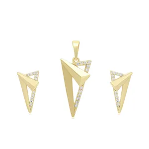 A00907806 XUPING Jewelry 14K gold color Copper gold plated Geometric design inverted triangle Synthetic CZ 3A+ jewelry sets