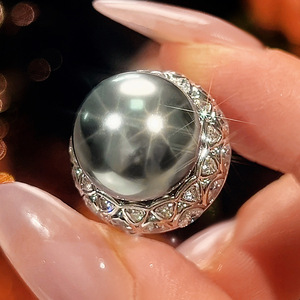 2026 New Trendy Jewelry Eco-friendly Copper Vintage Gold Plated 14mm Pearl Shell Open <b>Adjustable</b> <b>Ring</b> for Versatile - Product Image 5