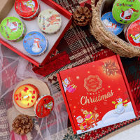 Set Hadiah Lilin Aromaterapi Jiesheng Natal Lintas Negara dengan Bunga Kering, Lilin Kedelai Setengah Buatan Tangan dan Dilukis Tangan untuk Liburan