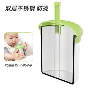 Vaso de acero inoxidable para bebés con doble tapa y pajita antiderrames para niños de 1 a 2 años - Product Image 3