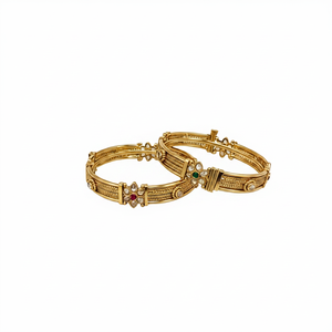 Women's <b>Indian</b> Traditional Gold Plated Engraved Copper <b>Bangles</b> Set Multi Color Wedding Anniversary Gift Party High Quality - Product Image 2