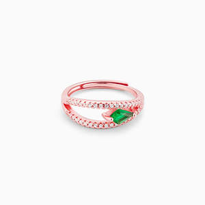 Aaa + Kwaliteit Lagen Ring Rose Goud Zirkoon Dubbele Vrouwen Verstelbare Groene Diamant Dubbele Gelaagde Ring