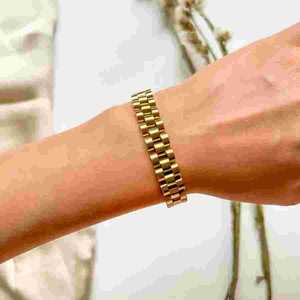 Men's Titanium Steel <b>Bracelet</b> Gold Silver Two Tone Geometric Link <b>Bangle</b> Fashion Jewelry TB5109 - Product Image 2