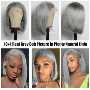 Peluca Bob Gris de Cabello Humano, Peluca Bob con Frente de Encaje 13x4, Pelucas Bob Cortas Lisas sin Pegamento, Peluca Plateada Remy Brasileña con Encaje Transparente - Product Image 3