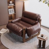 Fauteuil inclinable moderne en bois massif et PU, style vintage, pour salon, chaise de loisirs individuelle, avec fonction de sommeil, pour balcon, mobilier de maison