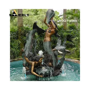 Hochwertig individuell gestaltetes Outdoor-Garden-Schwimmbad mythische Charaktere Kunst Metallstatue Gussbronze Meerjungfrau Brunnen-Skulptur