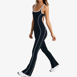 Haut de gamme couleur bloc combinaisons respirant dos nu grande taille Flare Yoga Leggings en plein air femmes combinaisons joue - Product Image 3