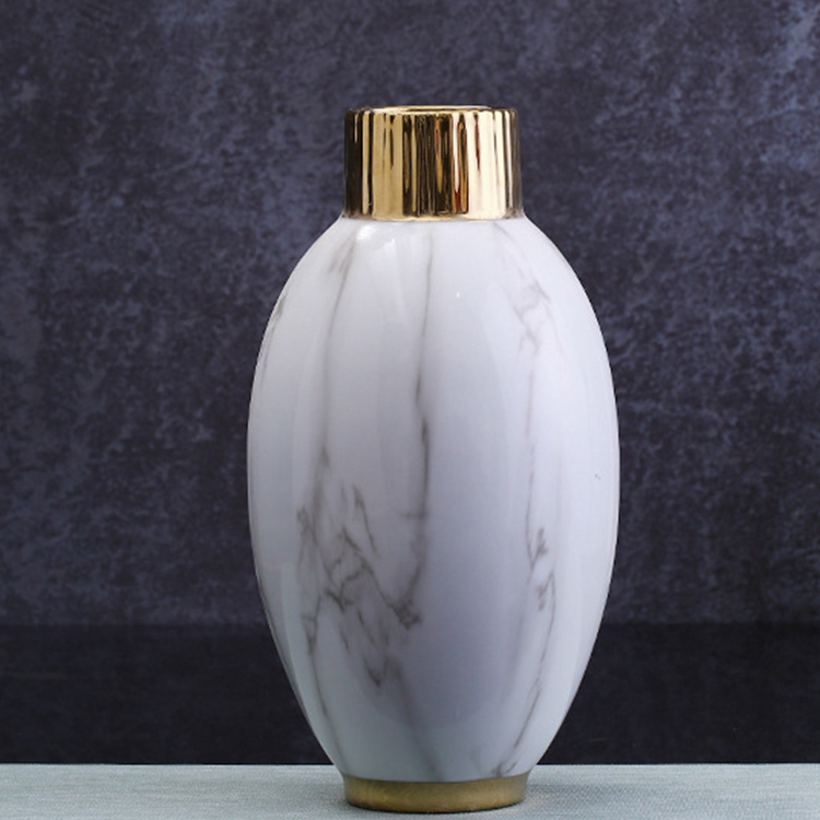 Nordic modern contracted household tabletop decoration gold  plated oval shape ceramic vase