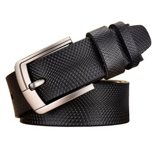 ホットセール メンズ グリッドエンボス加工 本革ベルト 金属合金ピンバックル レザーウエストベルト - Product Image 1