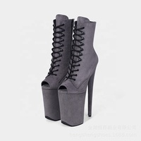 Bottines à talons hauts de luxe noires pour pole dance, sexy, 23 cm/9 pouces, super hautes, à fermeture éclair, pour la nuit, plateforme exotique, chaussures à lanières