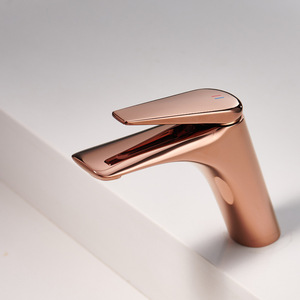 <span class=keywords><strong>Robinet</strong></span> de lavabo moderne en laiton doré rose à montage sur pont, à trou unique, avec noyau de valve en céramique, anti-éclaboussures, sortie d'eau douce - Product Image 3