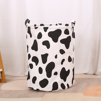 D5352 Panier à linge pliable en tissu coton-lin imperméable pour la maison, sac cylindrique de rangement pour vêtements et jouets à imprimé léopard