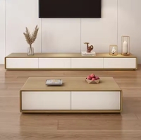 Meuble TV moderne et simple, meuble en bois, plateau en pierre de luxe, ensemble de table basse ronde