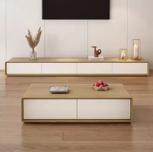 Modern Simple <b>Tv</b> Cabinet Wooden Cabinet Luxury Rock Plate Round <b>Coffee</b> <b>Table</b> <b>Set</b> - Product Image 2