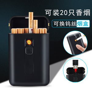 Étui à cigarettes rechargeable avec fil chauffant électrique, 20 pièces, portable, magnétique, en plastique noir, coupe-vent, forme rectangulaire - Product Image 5
