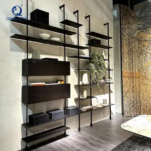 QIANCHENG étagère rotative en bambou massif personnalisée style au sol étagères sur pied en acier européen modulaire à 5 niveaux