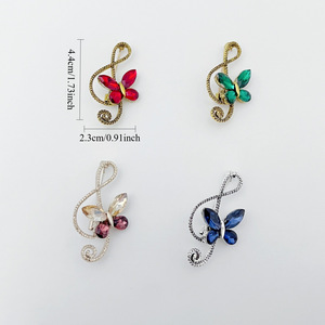 Broches de Mariposa de Cristal, Aleación Chapada en Oro, Pin de Moda para Mujer, 4.4cm, Diseño de Nota Musical, Accesorio de Regalo - Product Image 1