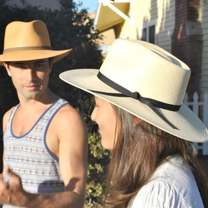 Panama Straw Fedora <b>Hat</b> Wide Brim Unisex Beach Sun <b>Hat</b> with Black Ribbon <b>Band</b> Adult Size - Product Image 5
