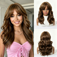 Perruque synthétique longue et bouclée style européen-américain, grande vague, résistante à la chaleur, pour femme, couvrant entièrement la tête, brun foncé