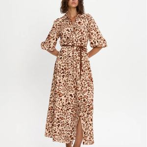 Nuevo Vestido Casual de Otoño al por Mayor para Mujer, Vestido Modesto de Gasa con Cuello Vuelto y Botones, Vestido de Negocios con Estampado Digital de Leopardo - Product Image 1