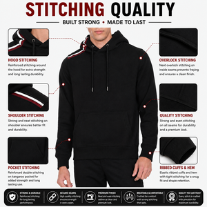 Sudadera con Capucha Negra para Hombre, Corte Regular, 100% Algodón Felpa, Transpirable, Color Sólido, Diseño con Bolsillos, Ropa de Otoño, 350g - Product Image 5