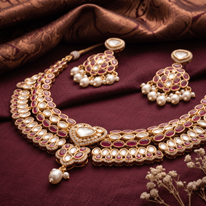 Elegant Layered Kundan Gold Plated Ruby Necklace Set With Matching Earrings For Women Traditional Bridal Wedding Jewelry Sets - Product Image 5