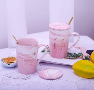 Tasse à café en céramique et marbre pour ses amis, film en papier, idée cadeau d'anniversaire, mariage avec cuillère et couvercle - Product Image 3