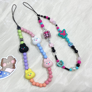 Dessin animé mignon Silicone lapin perlé porte-clés pour téléphone portable chaîne caméra lanière sac pendentif - Product Image 2