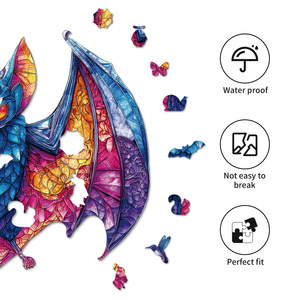 Puzzle éducatif en bois coloré en forme de chauve-souris avec impression couleur pour enfants de 8 à 13 ans - Product Image 1