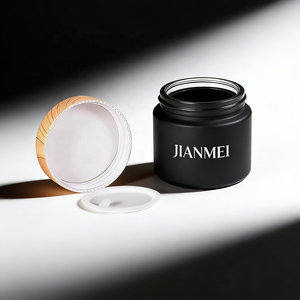 In Stock 5/10/15/20/30/50G Matte Black <strong>Glass</strong> <strong>Containers</strong> Face Cream <strong>Glass</strong> Jar 1 2 4 Oz <strong>Glass</strong> Jars With Plastic Wood Grain Lid - Product Image 4